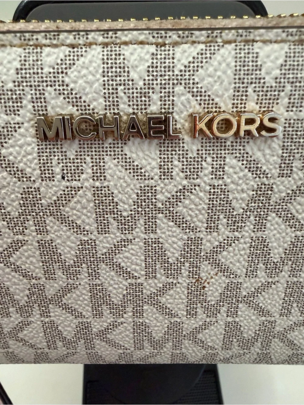 Michael Kors Cream Taupe Signature Zip Wristlet